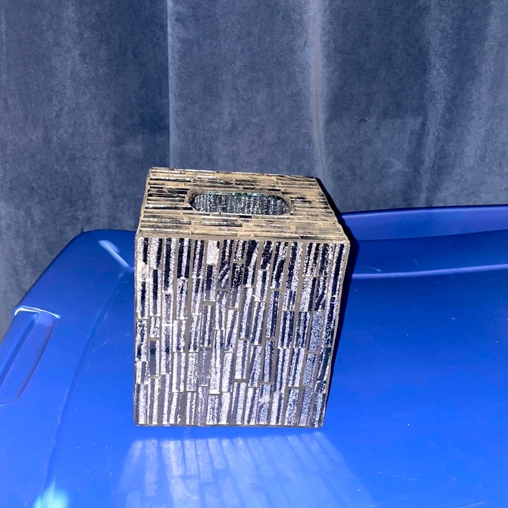 Glass Tissue Box holder silver and black glitter